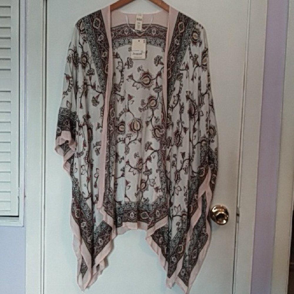a.n.a Floral Kimono Wrap - Peach And Rust, One Size